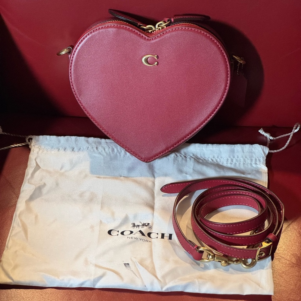 Coach Heart-Shaped Crossbody in Red with Gold Hardware